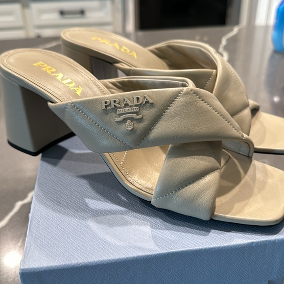 Prada Donna Nappa Leather Quilted 65mm Heels. Deserto color w/ box Size 41.5. - Picture 1 of 14